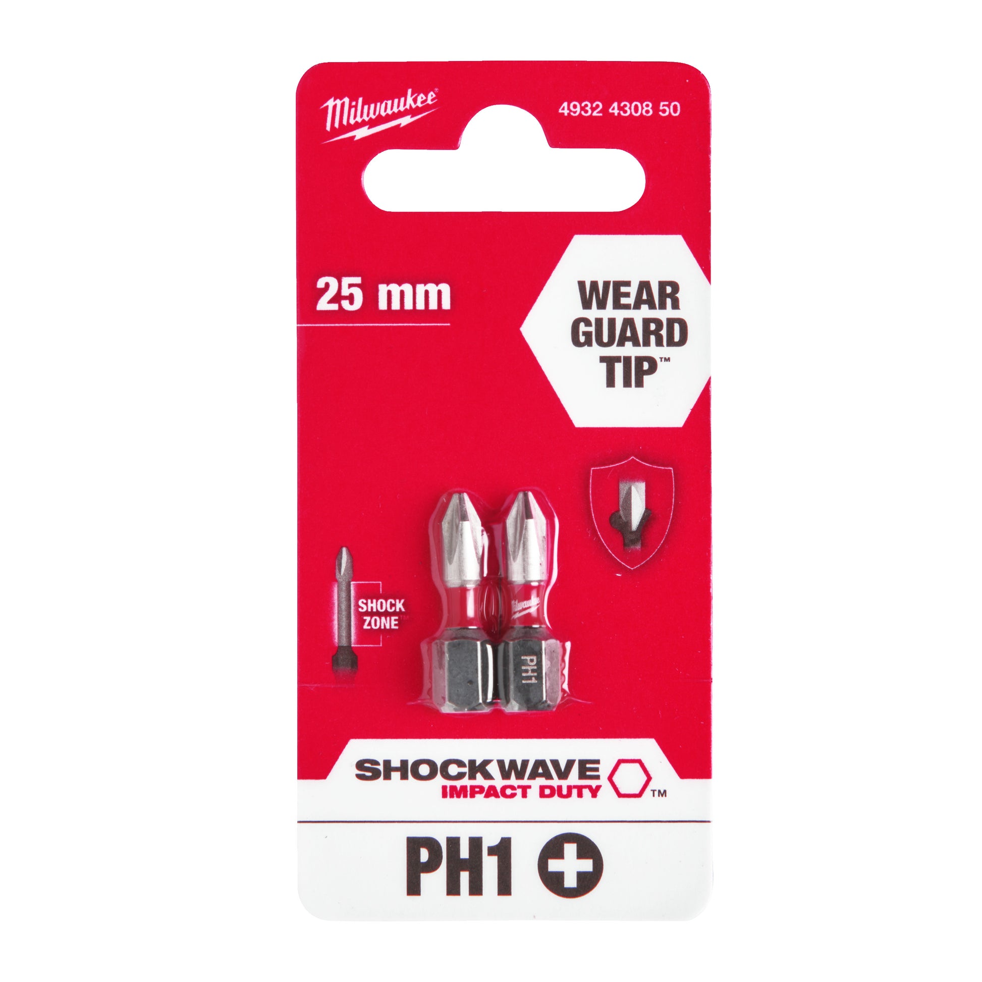 Milwaukee SHOCKWAVE™ IMPACT DUTY Schraubbits PH1 x 25 mm - 2 Stück - gartengeraete.jetzt  - 