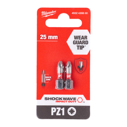 Milwaukee SHOCKWAVE™ IMPACT DUTY Schraubbits PZ1 x 25 mm - 2 Stück - gartengeraete.jetzt  - 